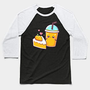 Cute Kawaii Illustration of a Mango Milkshake and a Mango Cake | Kawaii Food Baseball T-Shirt